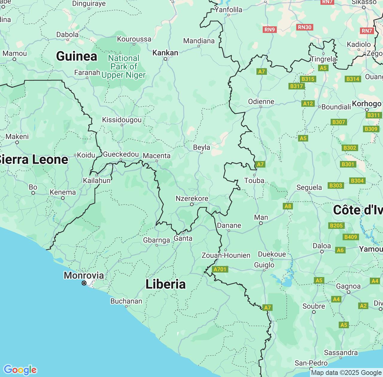 Map image for Intellectual Property Lawyers in Nzerekore and Nzérékoré Region IP firms at coordinates  ; .