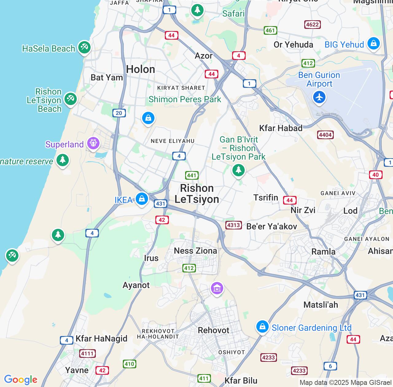 Map image for Intellectual Property Lawyers in Rishon LeTsiyyon and Central District IP firms at coordinates  ; .