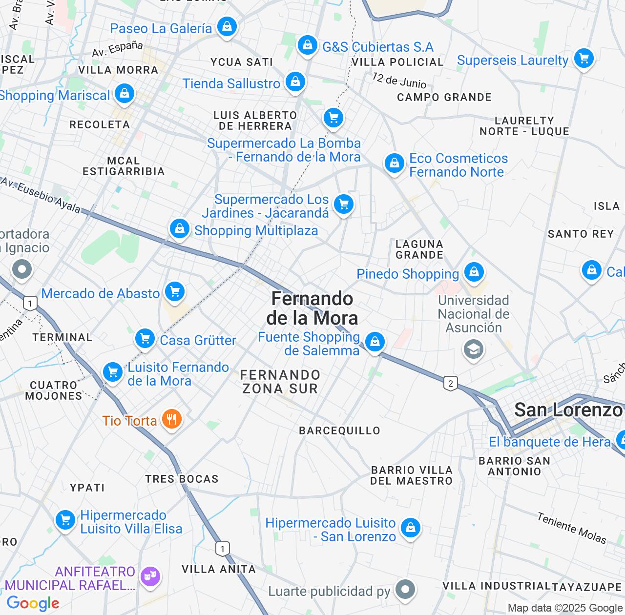 Map image for Intellectual Property Lawyers in Fernando de la Mora and Central Department IP firms at coordinates  ; .